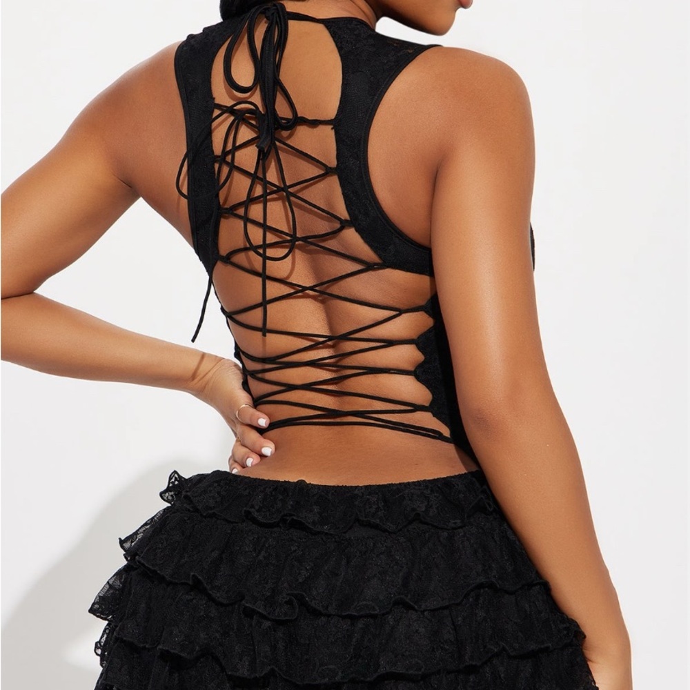 Elegant Black Lace-Up Back Dress